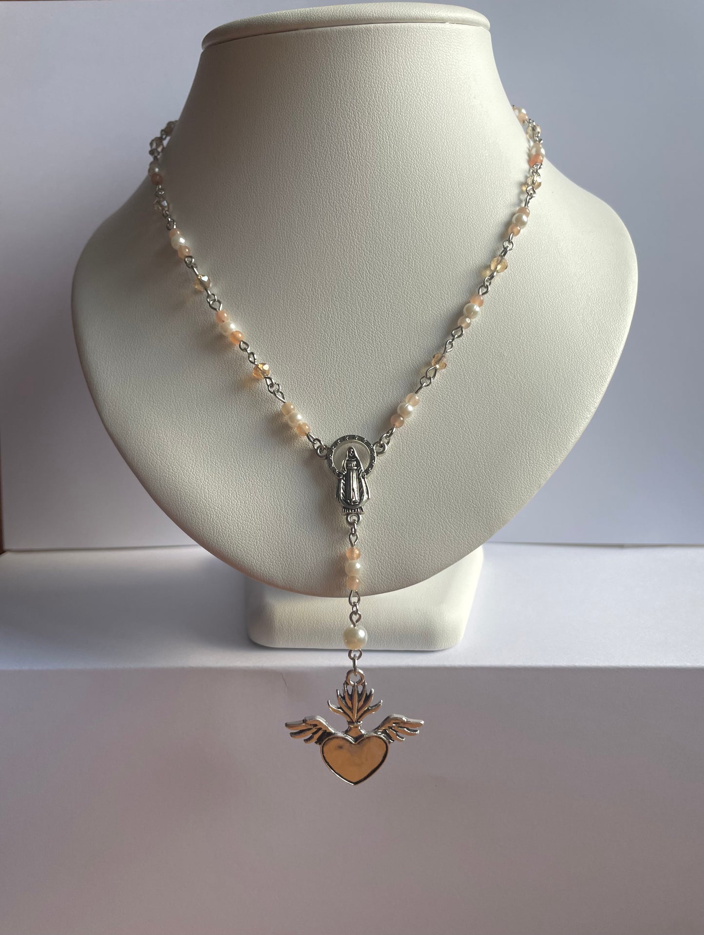 Pearl and Sunstone Sacred Heart Necklace