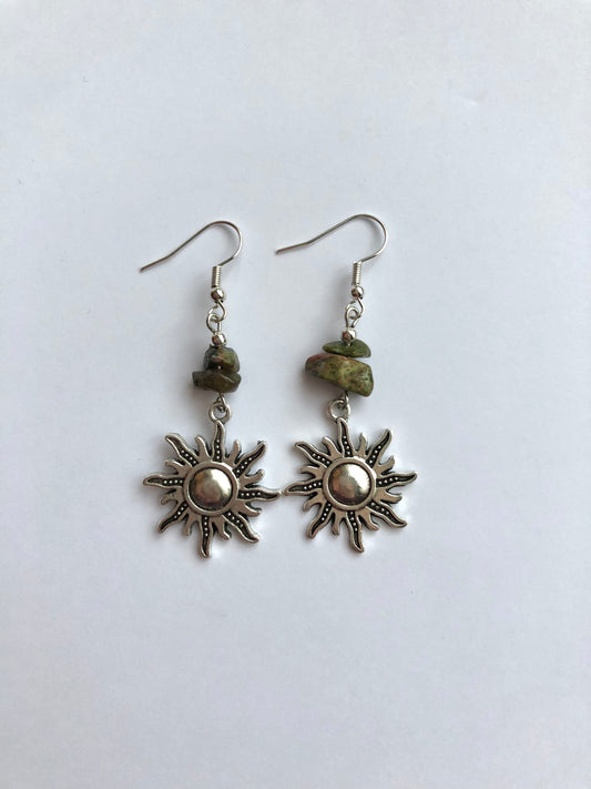 Earthy Green Sun Earrings